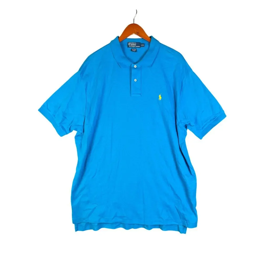 Polo Ralph Lauren Short Sleeve Shirt Vintage Blue Yellow Logo‎ Mens 2XL Cotton